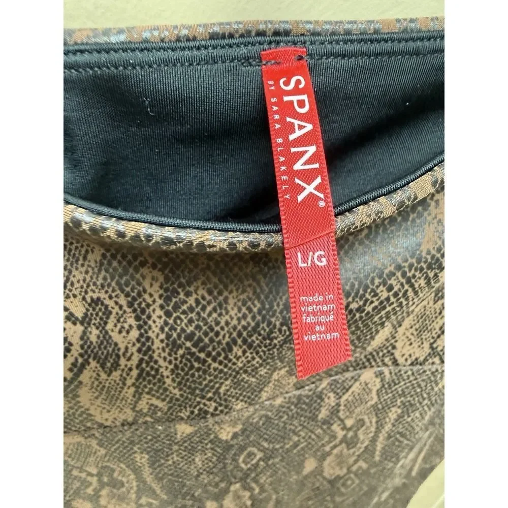 Spanx Faux Leather Snakeskin Leggings. High Rise. Brown. Sz L